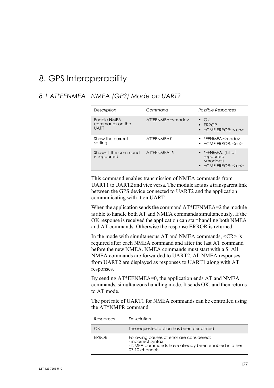 Gps interoperability, 1 at*eenmea nmea (gps) mode on uart2, At*eenmea nmea (gps) mode on uart2 | Sony Ericsson GM47 User Manual | Page 177 / 338