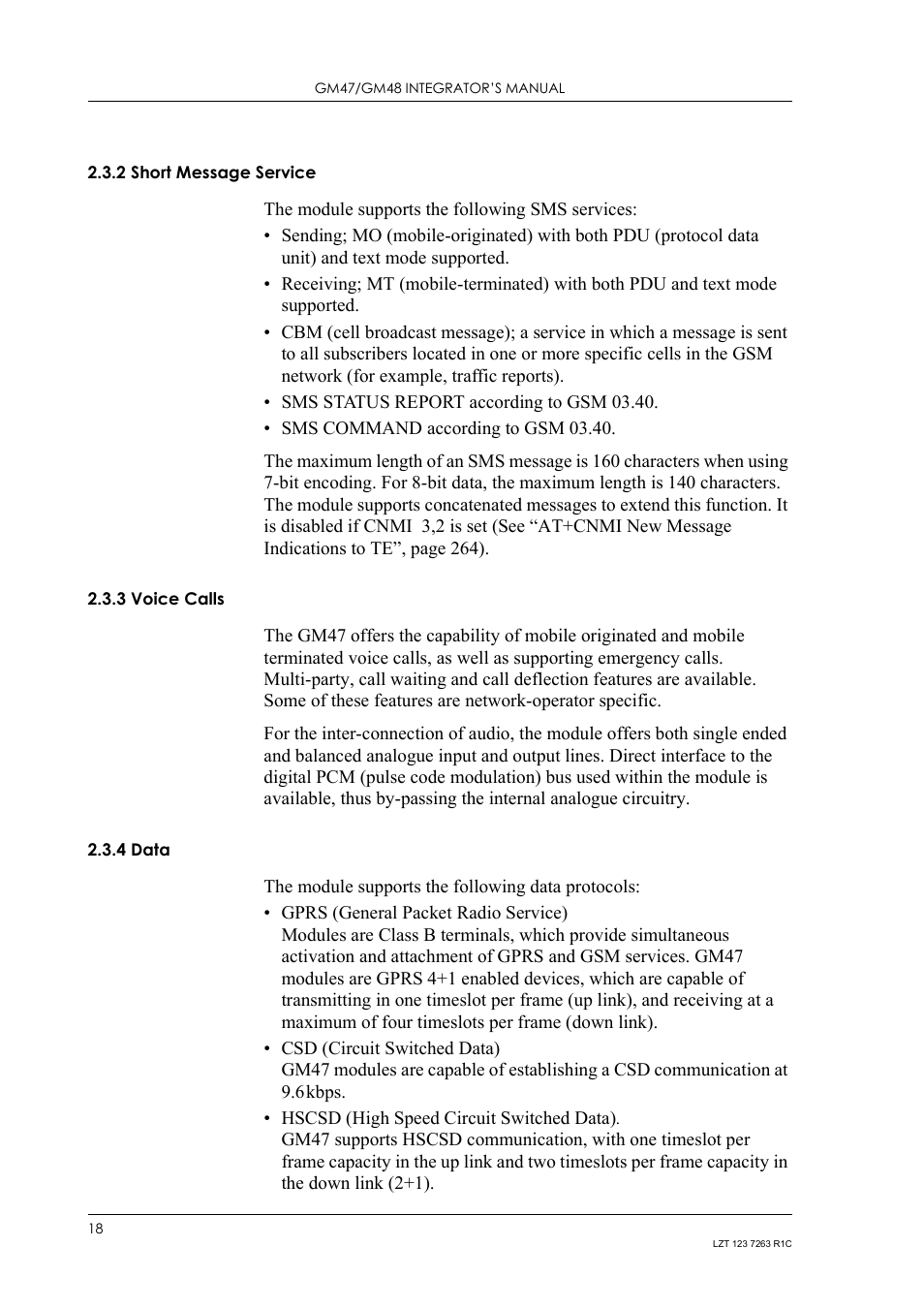2 short message service, 3 voice calls, 4 data | Short message service, Voice calls, Data | Sony Ericsson GM47 User Manual | Page 18 / 338