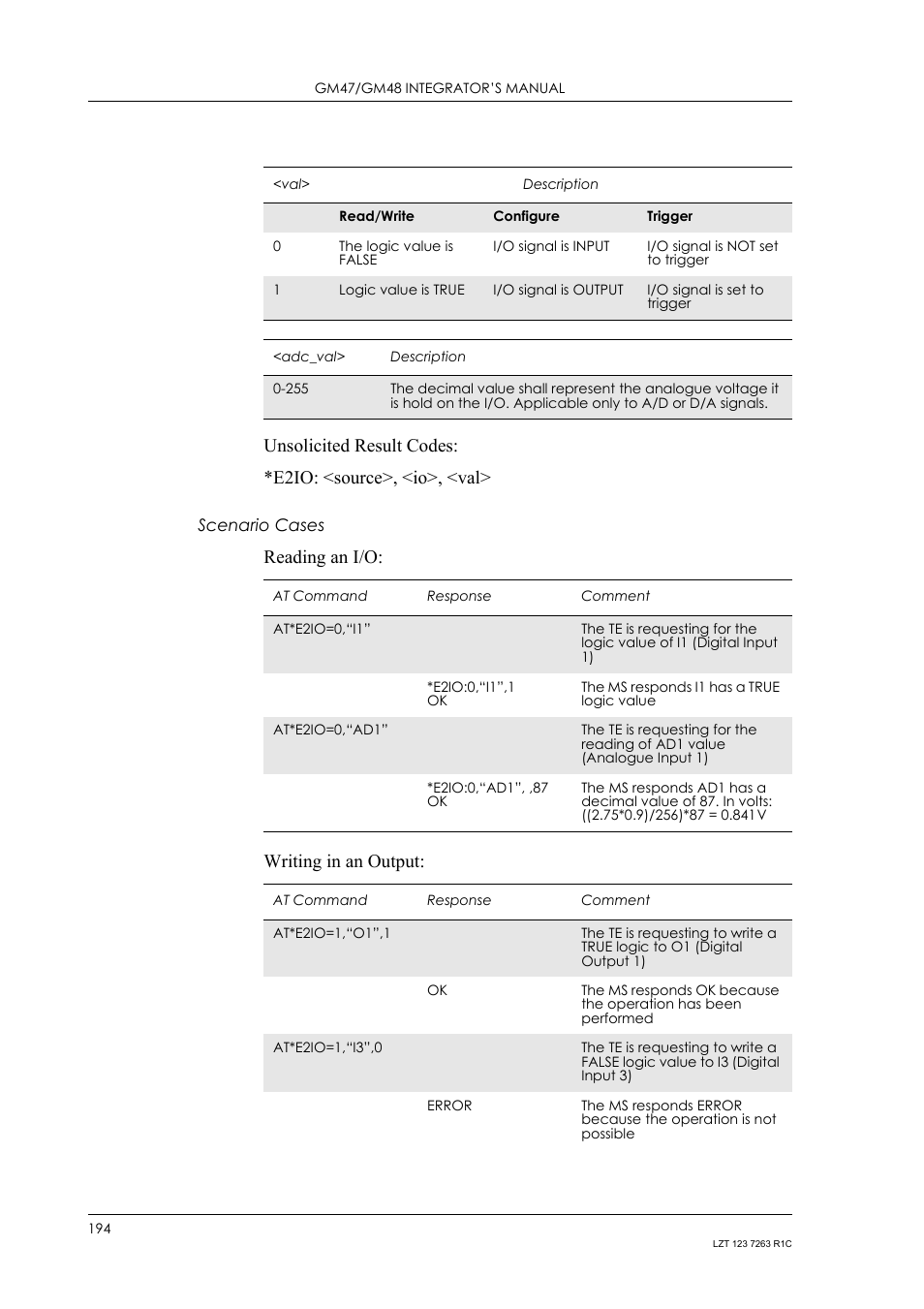 Scenario cases, Reading an i/o: writing in an output | Sony Ericsson GM47 User Manual | Page 194 / 338