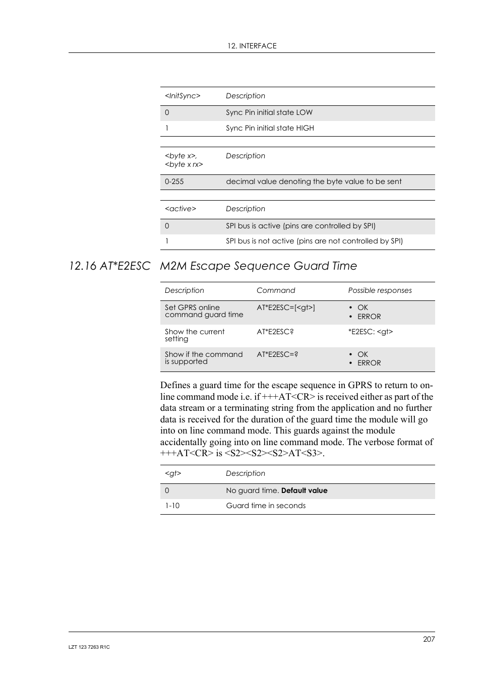 16 at*e2esc m2m escape sequence guard time, 16 at*e2esc, M2m escape sequence guard time | Sony Ericsson GM47 User Manual | Page 207 / 338
