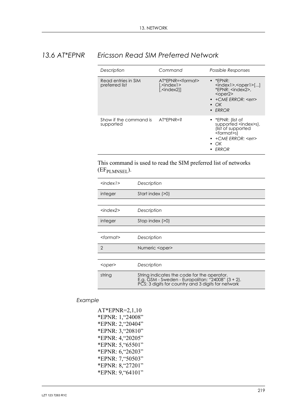 6 at*epnr ericsson read sim preferred network, Example, 6 at*epnr | Ericsson read sim preferred network | Sony Ericsson GM47 User Manual | Page 219 / 338