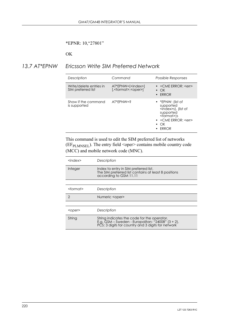 7 at*epnw ericsson write sim preferred network, 7 at*epnw, Ericsson write sim preferred network | Sony Ericsson GM47 User Manual | Page 220 / 338
