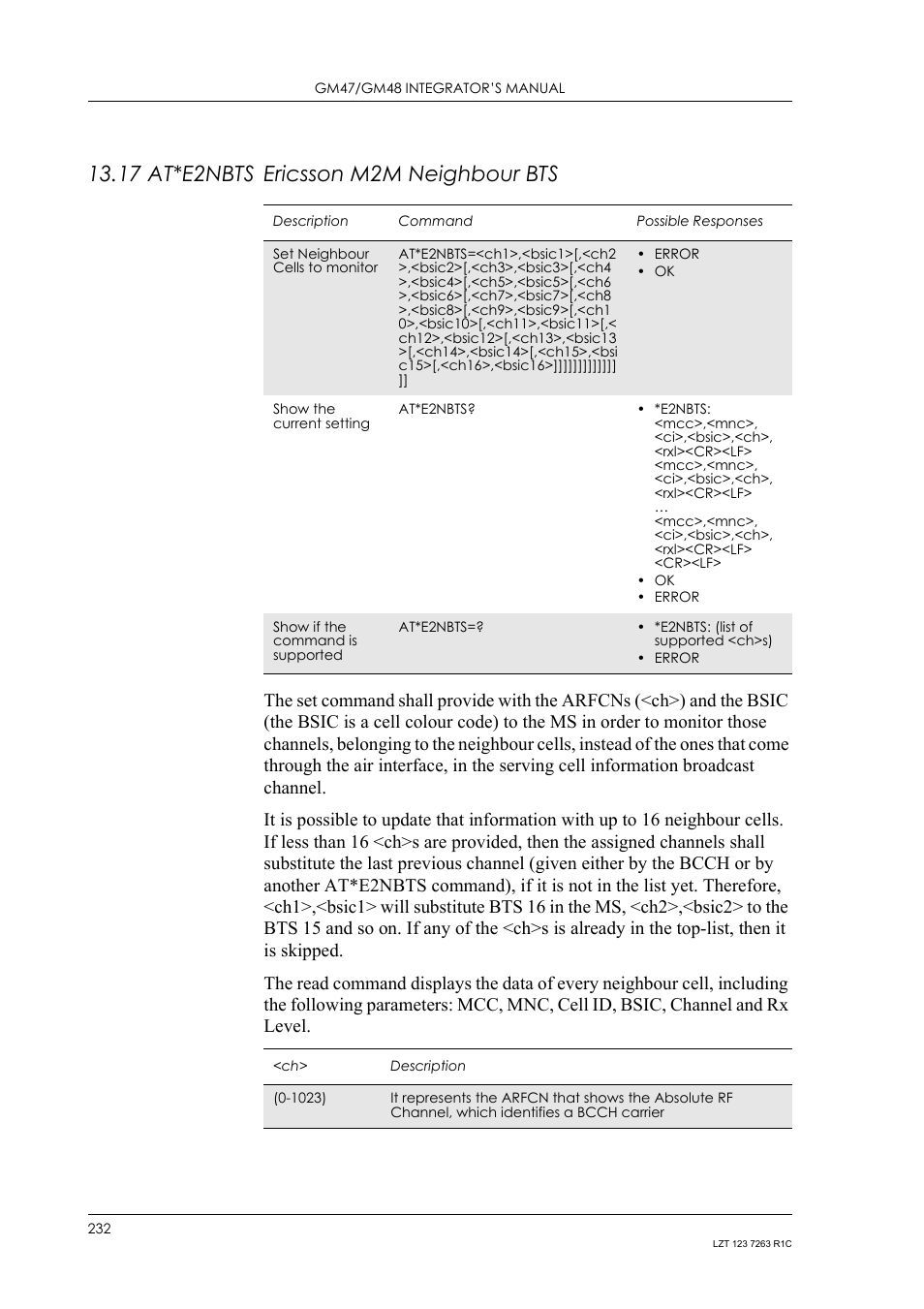 17 at*e2nbts ericsson m2m neighbour bts, 17 at*e2nbts, Ericsson m2m neighbour bts | Sony Ericsson GM47 User Manual | Page 232 / 338