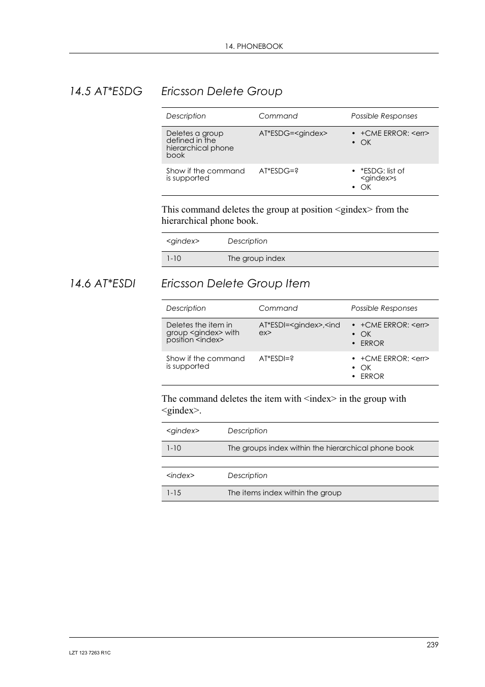 5 at*esdg ericsson delete group, 6 at*esdi ericsson delete group item, 5 at*esdg | Ericsson delete group, 6 at*esdi, Ericsson delete group item | Sony Ericsson GM47 User Manual | Page 239 / 338