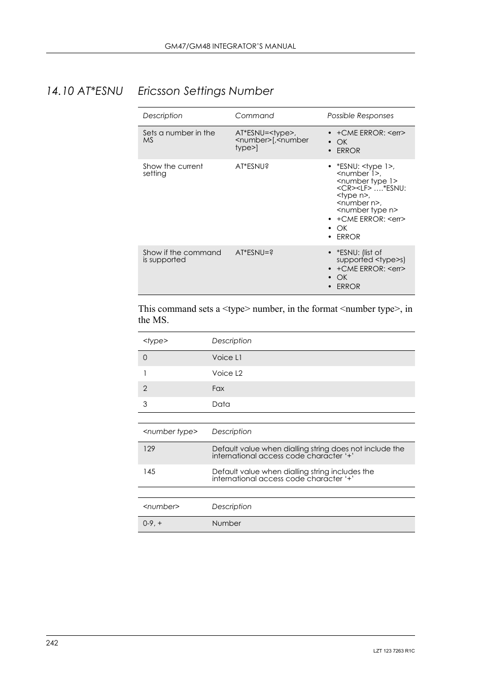 10 at*esnu ericsson settings number, 10 at*esnu, Ericsson settings number | Sony Ericsson GM47 User Manual | Page 242 / 338