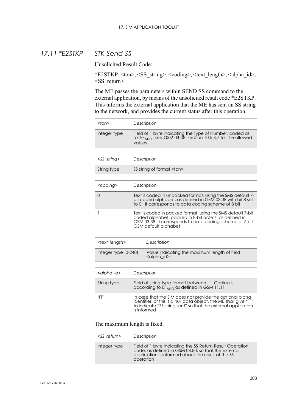 11 *e2stkp stk send ss, 11 *e2stkp, Stk send ss | Sony Ericsson GM47 User Manual | Page 303 / 338