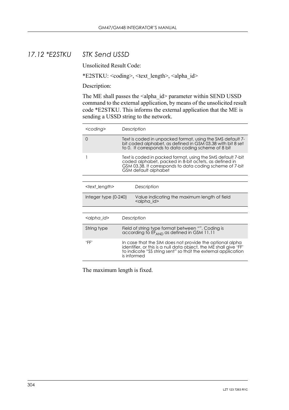 12 *e2stku stk send ussd, 12 *e2stku, Stk send ussd | Sony Ericsson GM47 User Manual | Page 304 / 338