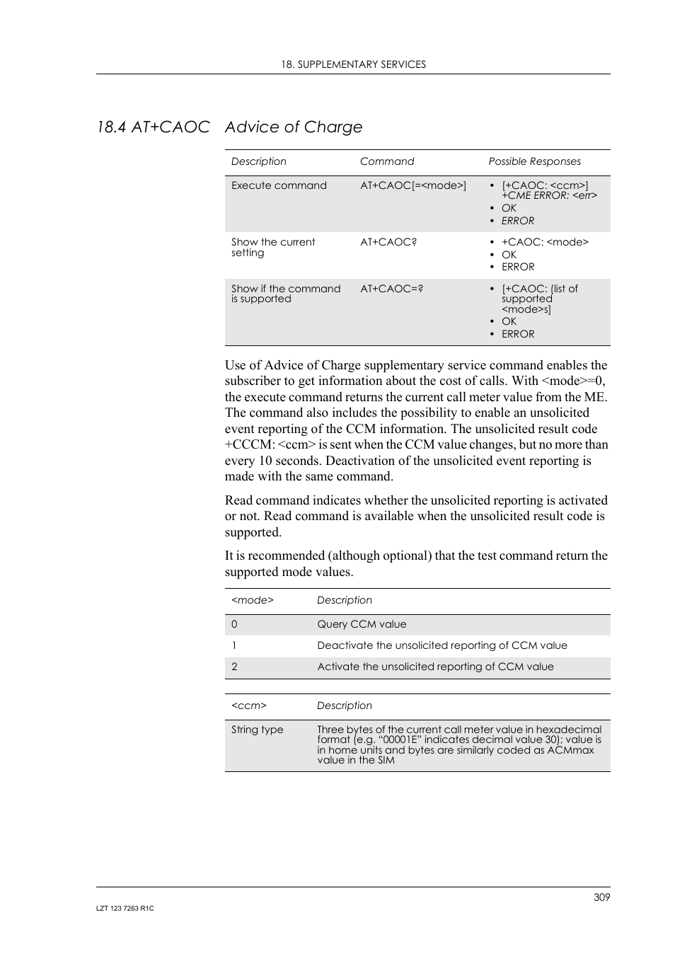 4 at+caoc advice of charge, 4 at+caoc, Advice of charge | Sony Ericsson GM47 User Manual | Page 309 / 338