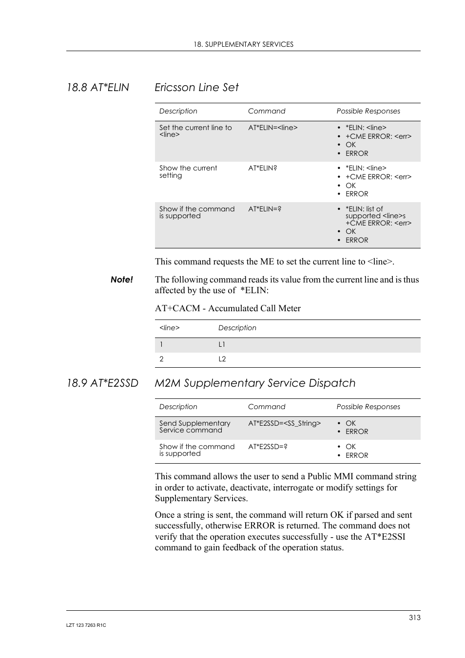 8 at*elin ericsson line set, 9 at*e2ssd m2m supplementary service dispatch, 8 at*elin | Ericsson line set, 9 at*e2ssd, M2m supplementary service dispatch | Sony Ericsson GM47 User Manual | Page 313 / 338