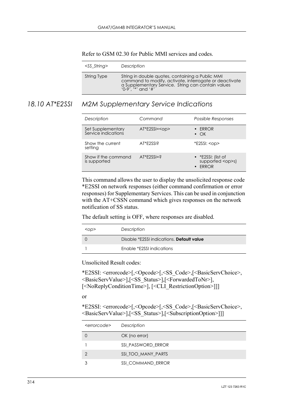 10 at*e2ssi m2m supplementary service indications, 10 at*e2ssi, M2m supplementary service indications | Sony Ericsson GM47 User Manual | Page 314 / 338