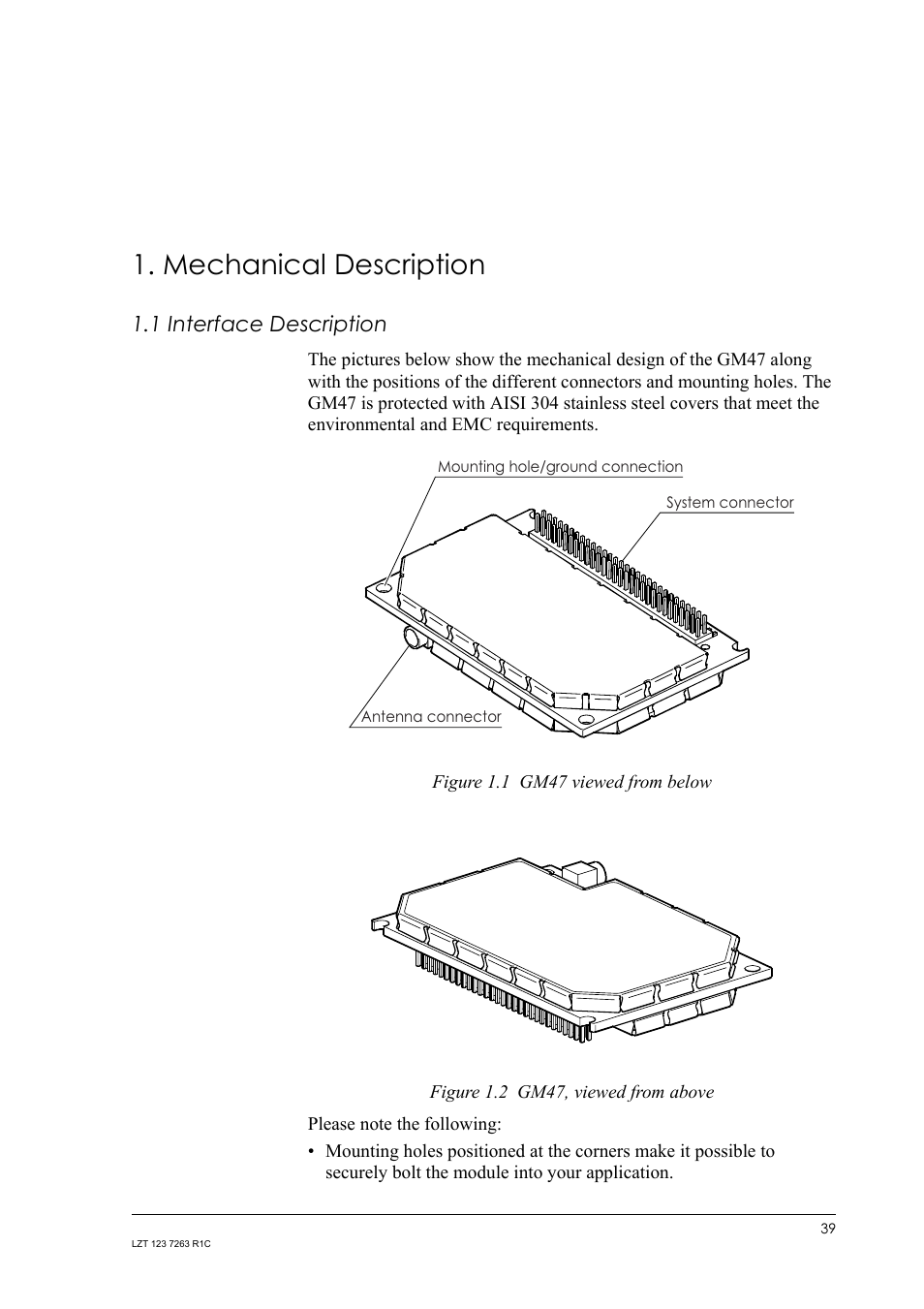 Mechanical description, 1 interface description, Interface description | Sony Ericsson GM47 User Manual | Page 39 / 338