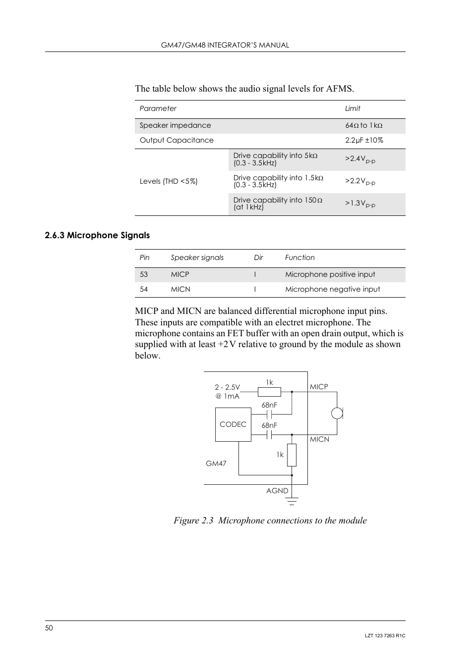 3 microphone signals, Microphone signals | Sony Ericsson GM47 User Manual | Page 50 / 338