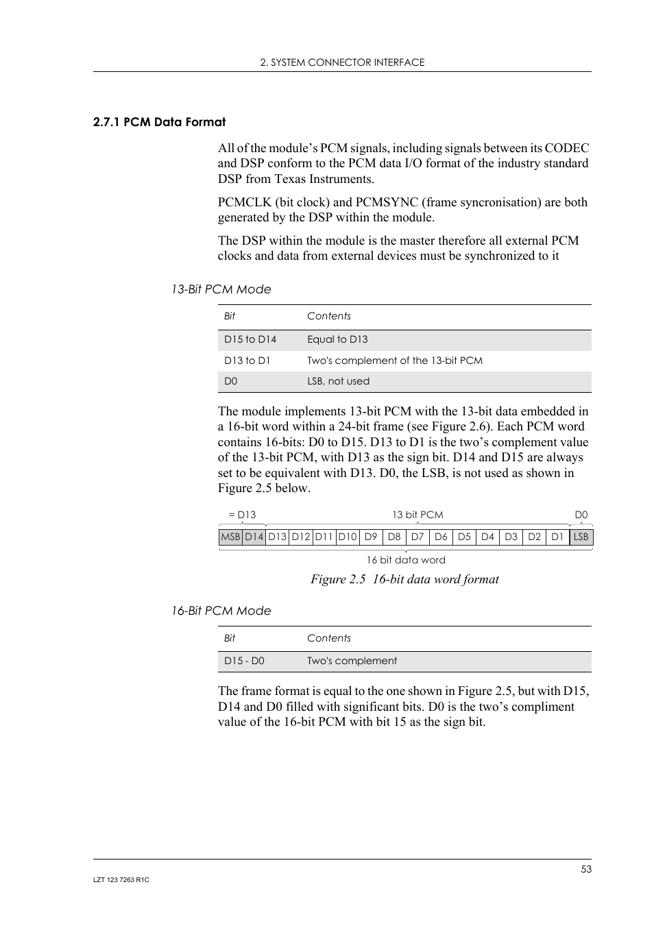 1 pcm data format, Bit pcm mode, Pcm data format | Sony Ericsson GM47 User Manual | Page 53 / 338
