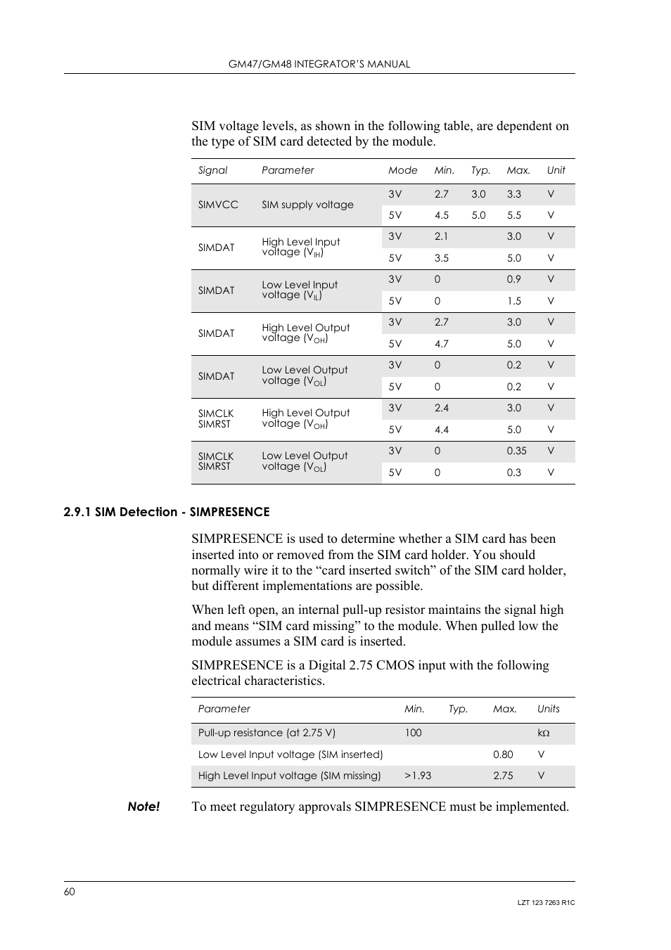1 sim detection - simpresence, Sim detection - simpresence | Sony Ericsson GM47 User Manual | Page 60 / 338