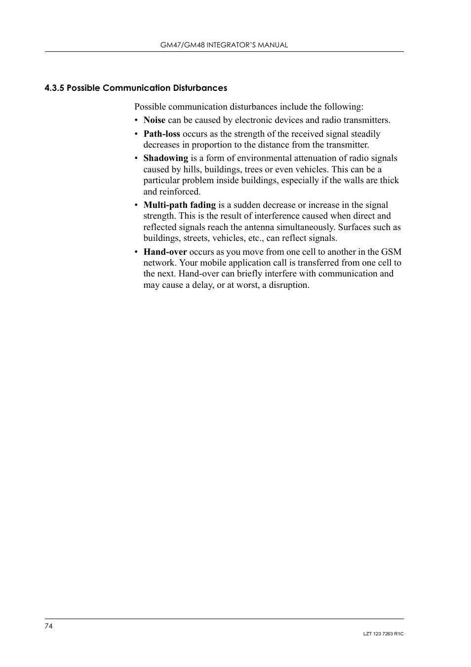 5 possible communication disturbances, Possible communication disturbances | Sony Ericsson GM47 User Manual | Page 74 / 338