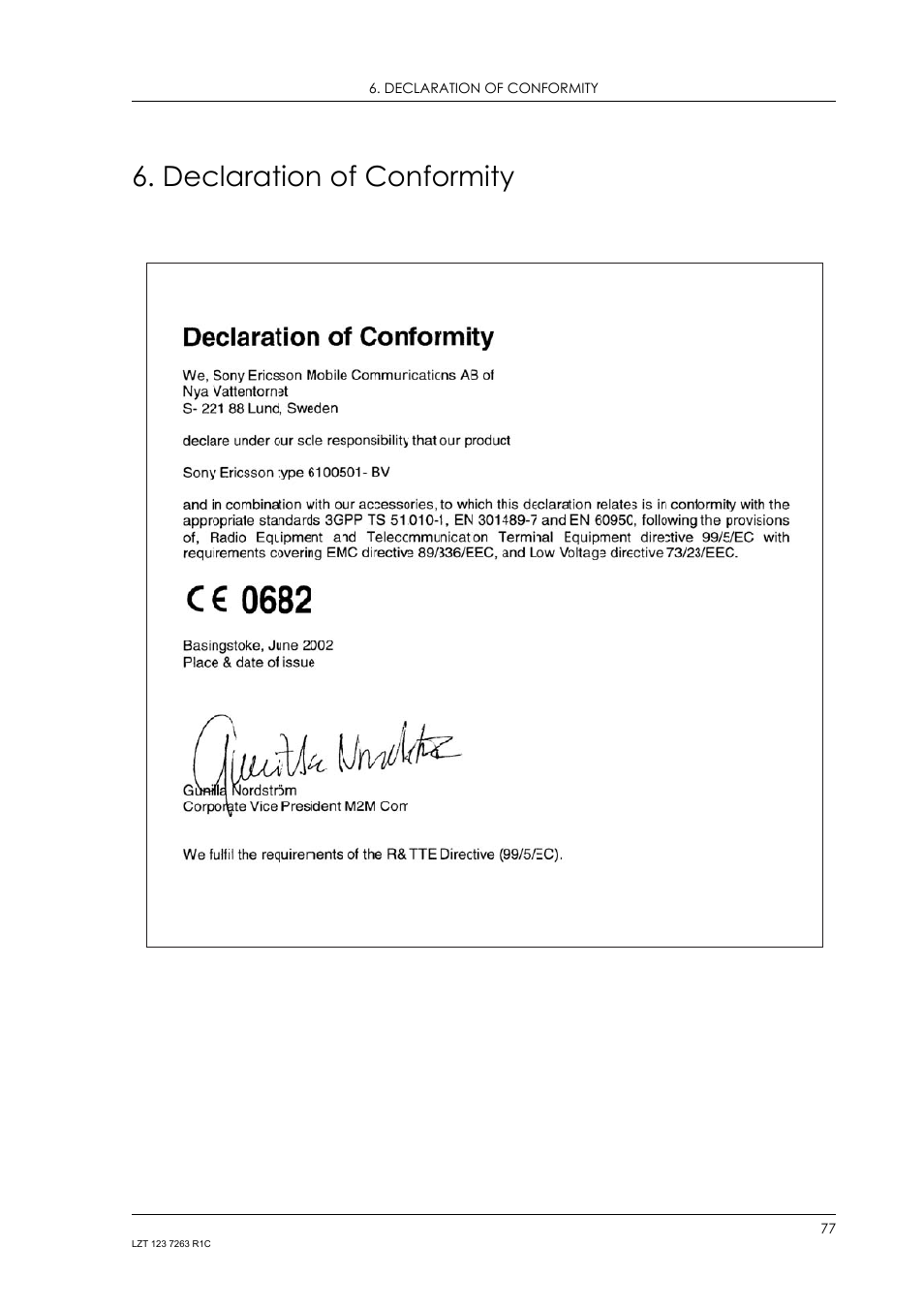 Declaration of conformity | Sony Ericsson GM47 User Manual | Page 77 / 338