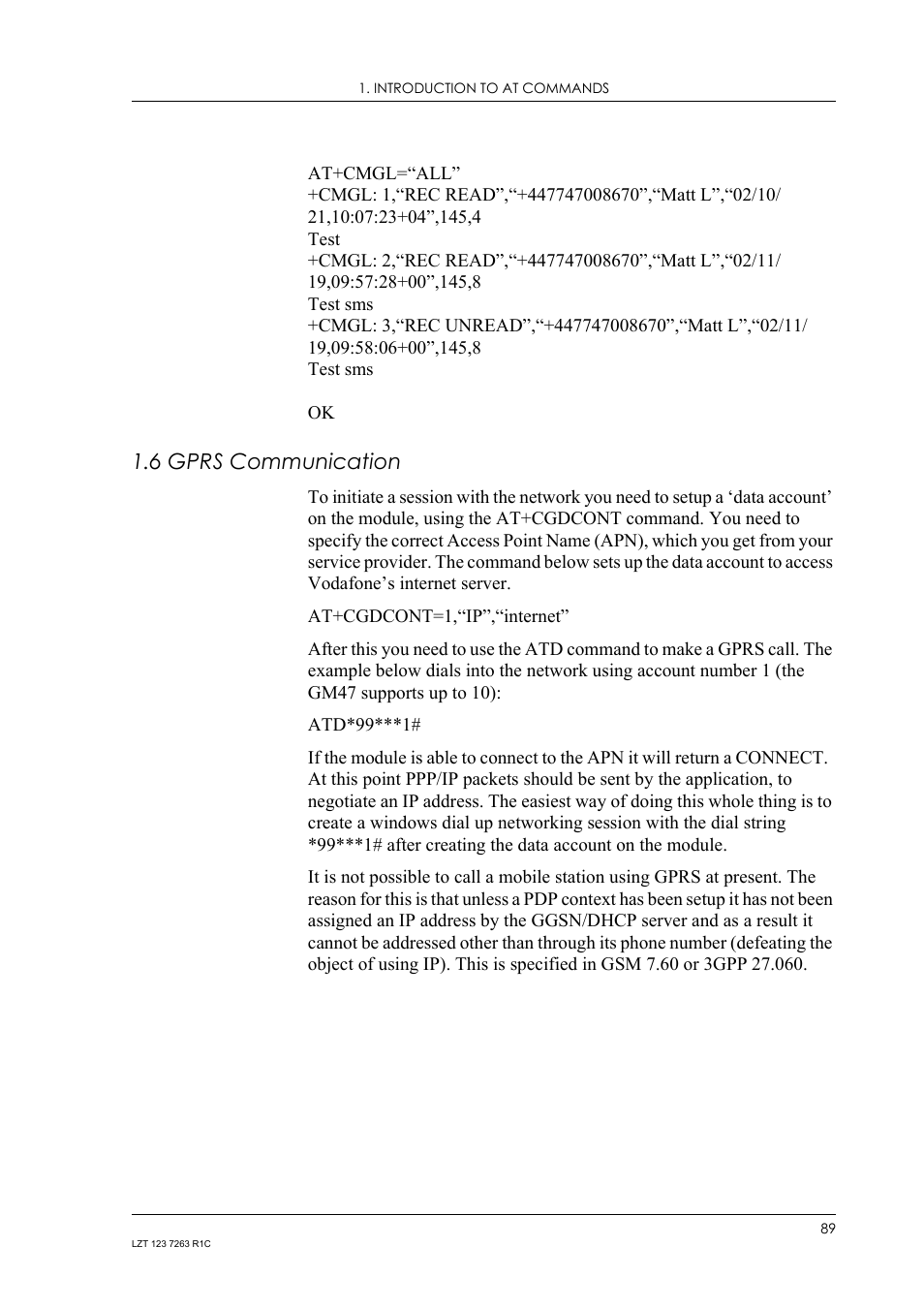 6 gprs communication, Gprs communication | Sony Ericsson GM47 User Manual | Page 89 / 338