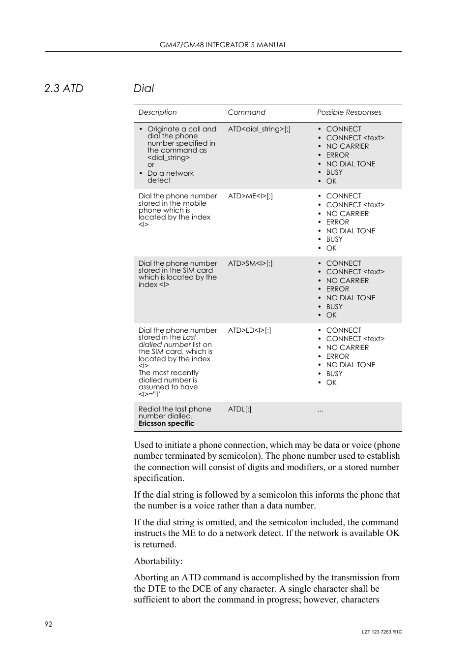 3 atd dial, Dial | Sony Ericsson GM47 User Manual | Page 92 / 338