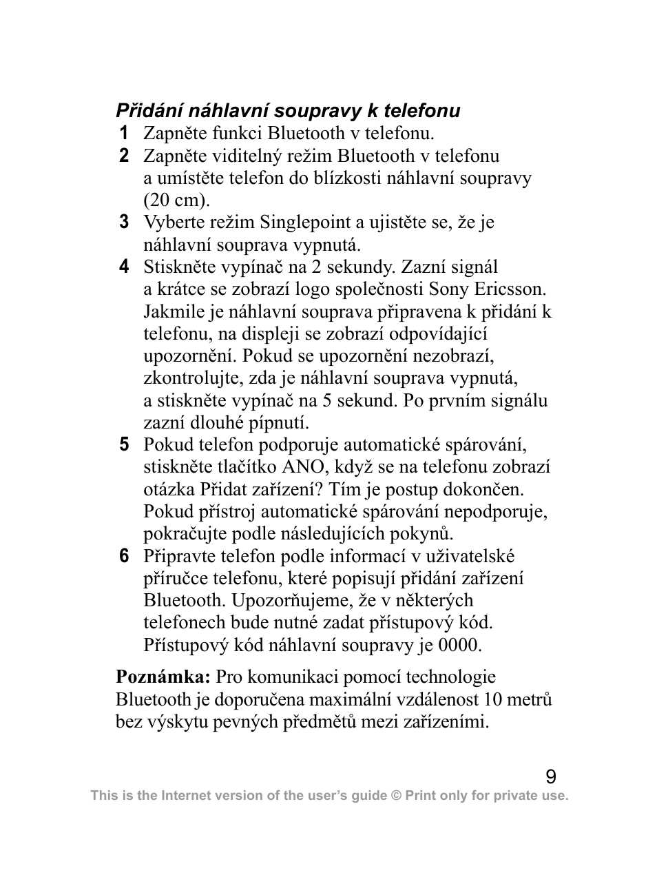 Sony Ericsson Bluetooth HBH-DS970 User Manual | Page 10 / 70