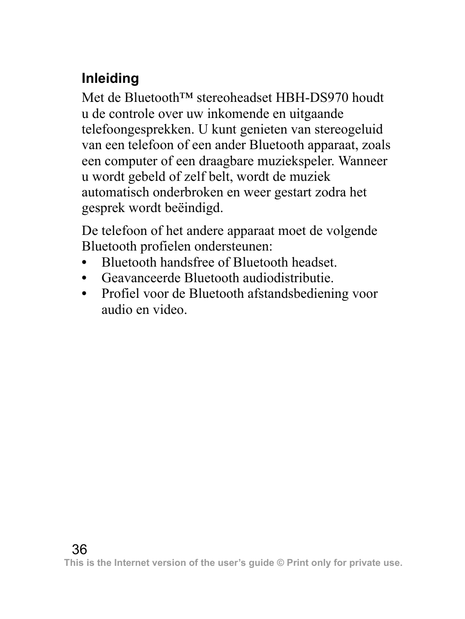 Inleiding | Sony Ericsson Bluetooth HBH-DS970 User Manual | Page 37 / 70