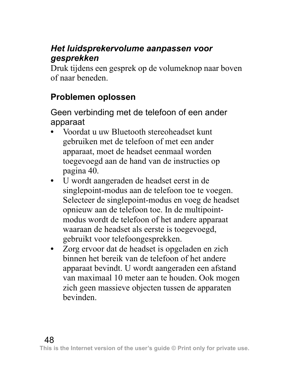 Problemen oplossen | Sony Ericsson Bluetooth HBH-DS970 User Manual | Page 49 / 70