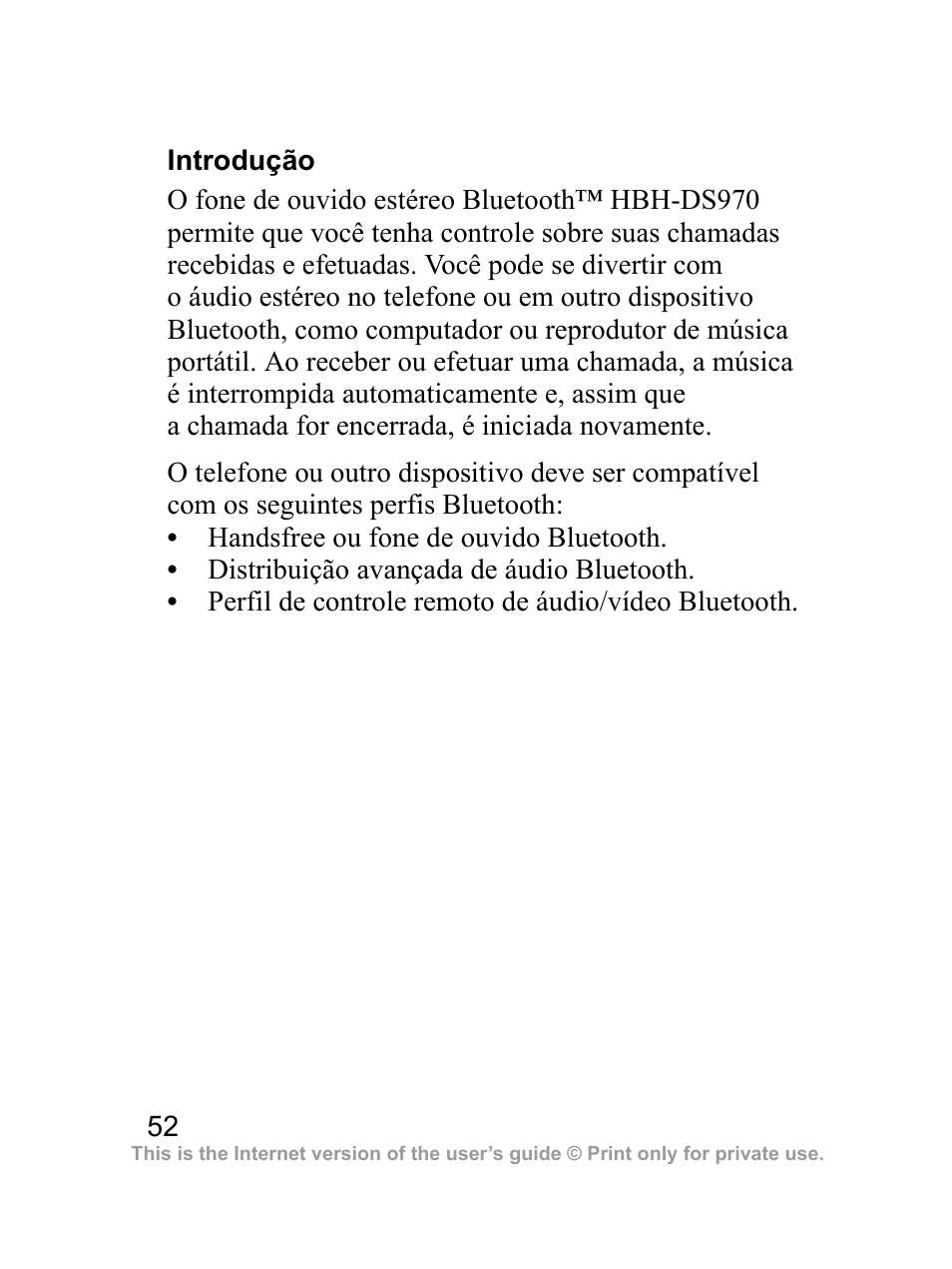 Introdução | Sony Ericsson Bluetooth HBH-DS970 User Manual | Page 53 / 70