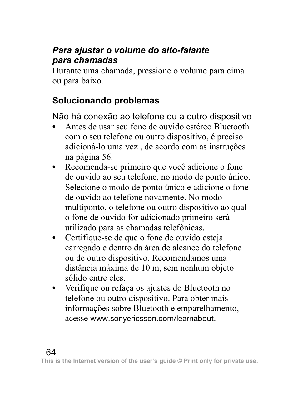 Solucionando problemas | Sony Ericsson Bluetooth HBH-DS970 User Manual | Page 65 / 70