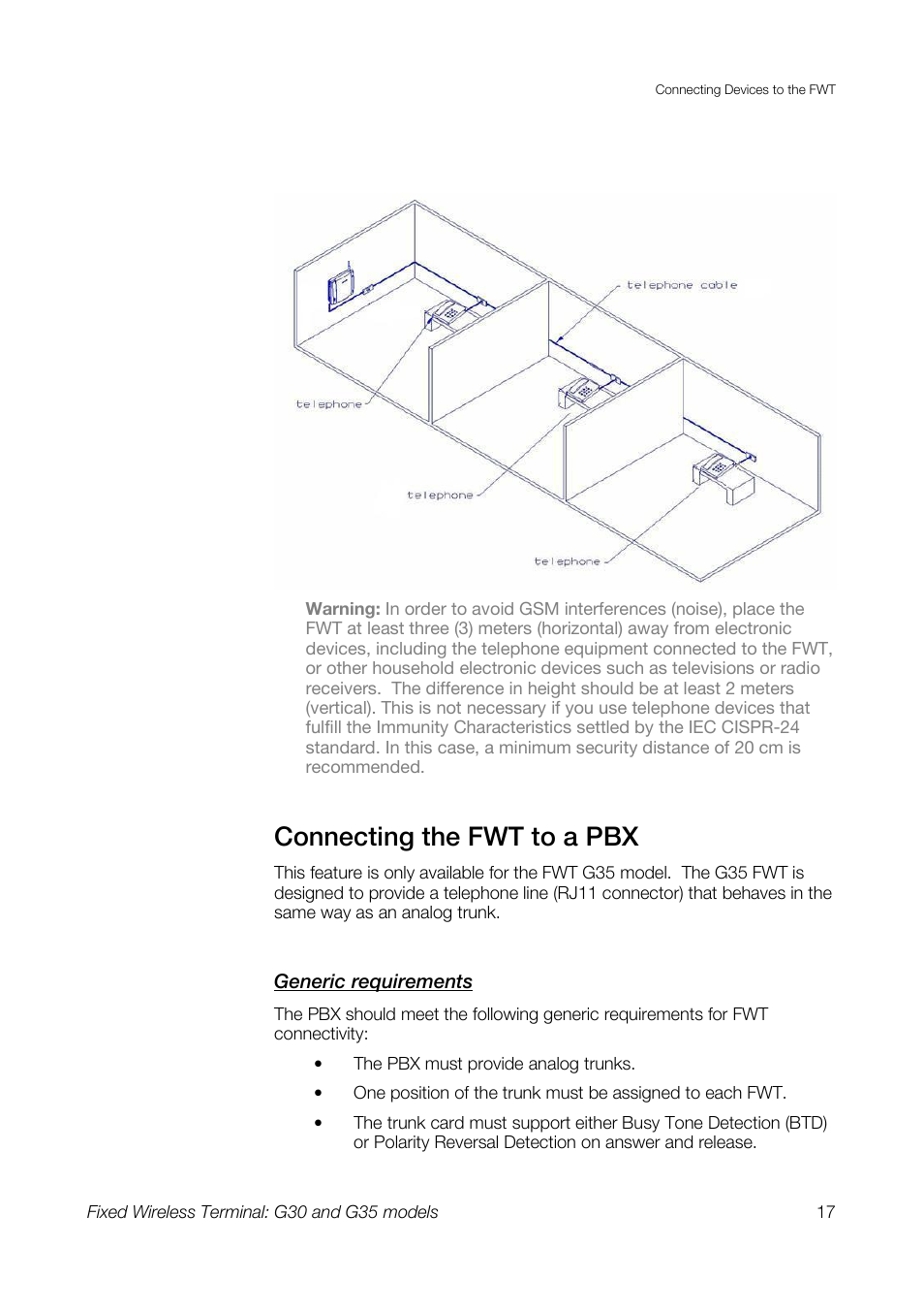 Connecting the fwt to a pbx | Sony Ericsson G30 User Manual | Page 17 / 48