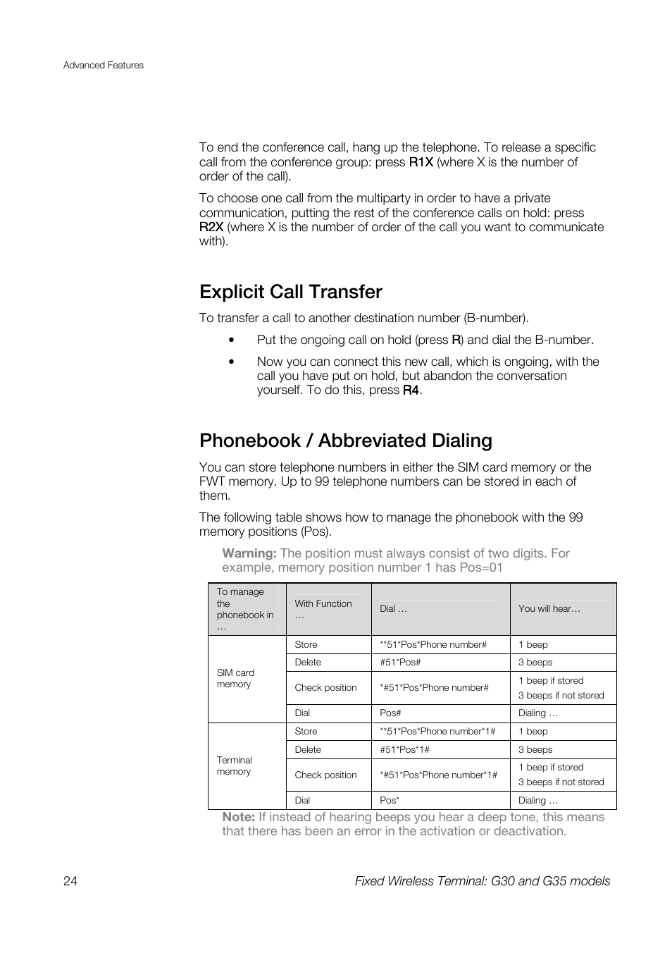 Explicit call transfer, Phonebook / abbreviated dialing | Sony Ericsson G30 User Manual | Page 24 / 48