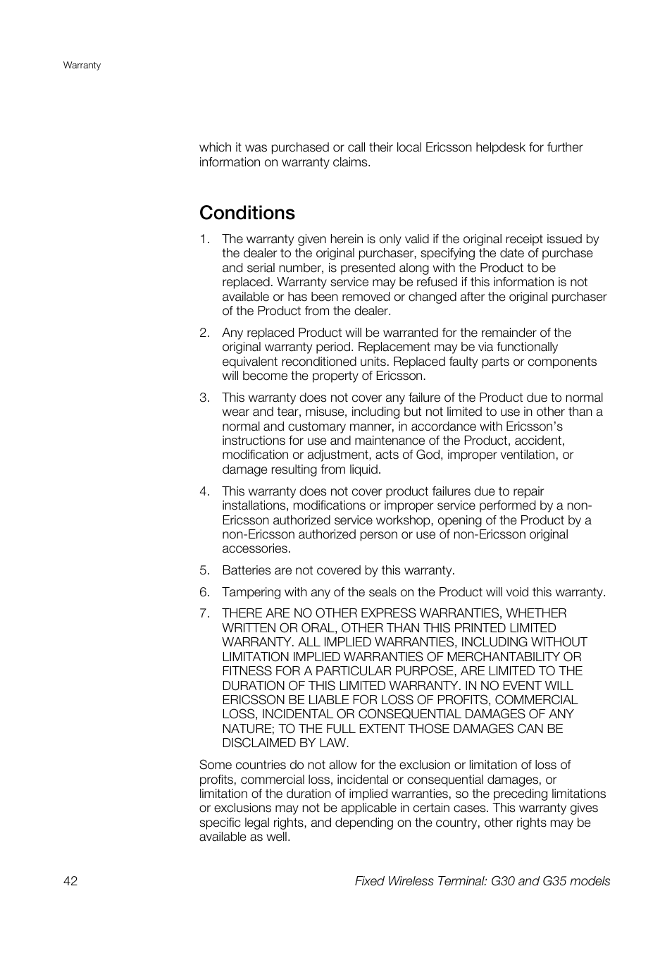 Conditions | Sony Ericsson G30 User Manual | Page 42 / 48