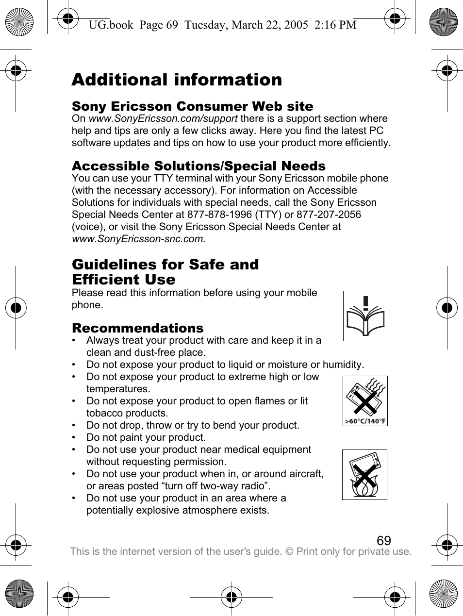 Additional information, Guidelines for safe and efficient use | Sony Ericsson K300a User Manual | Page 71 / 85