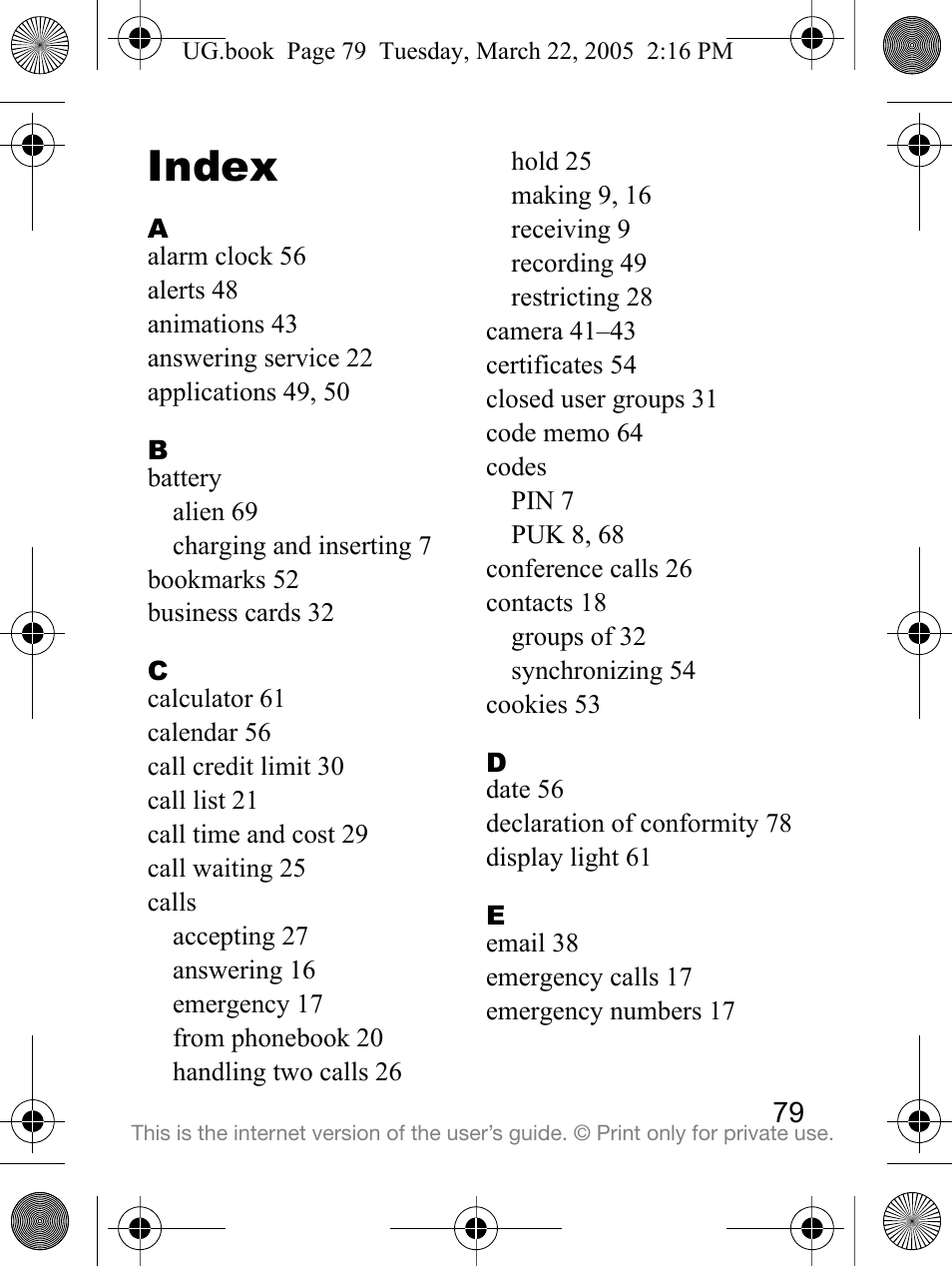 Index | Sony Ericsson K300a User Manual | Page 81 / 85