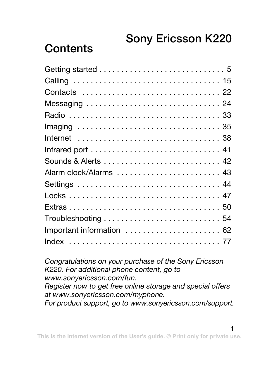 Sony Ericsson K220 User Manual | 79 pages