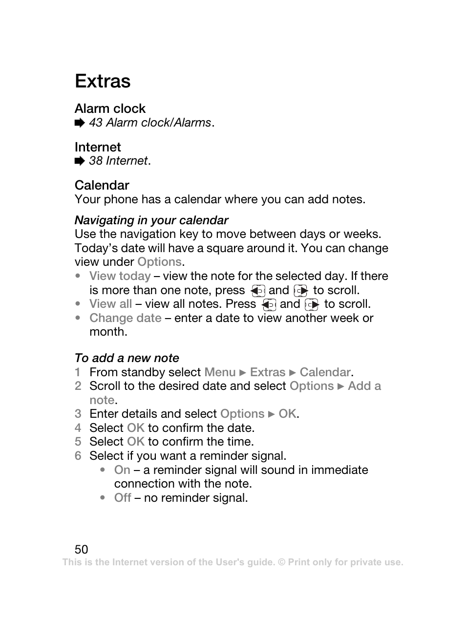 Extras | Sony Ericsson K220 User Manual | Page 50 / 79