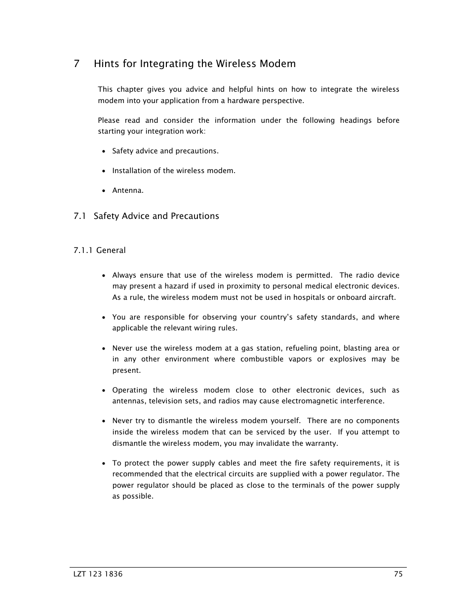 7 hints for integrating the wireless modem | Sony Ericsson GS64 User Manual | Page 75 / 92