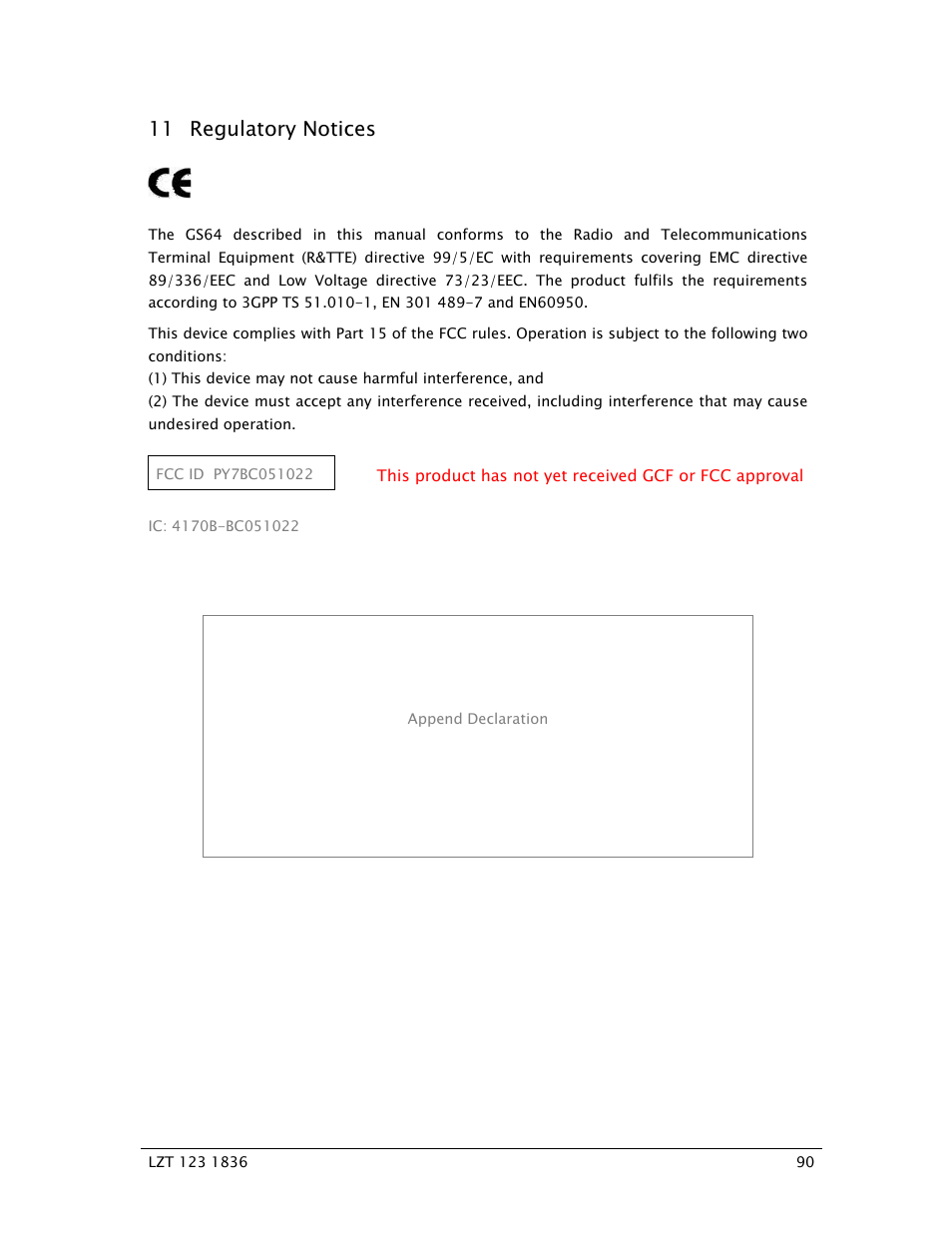 11 regulatory notices | Sony Ericsson GS64 User Manual | Page 90 / 92