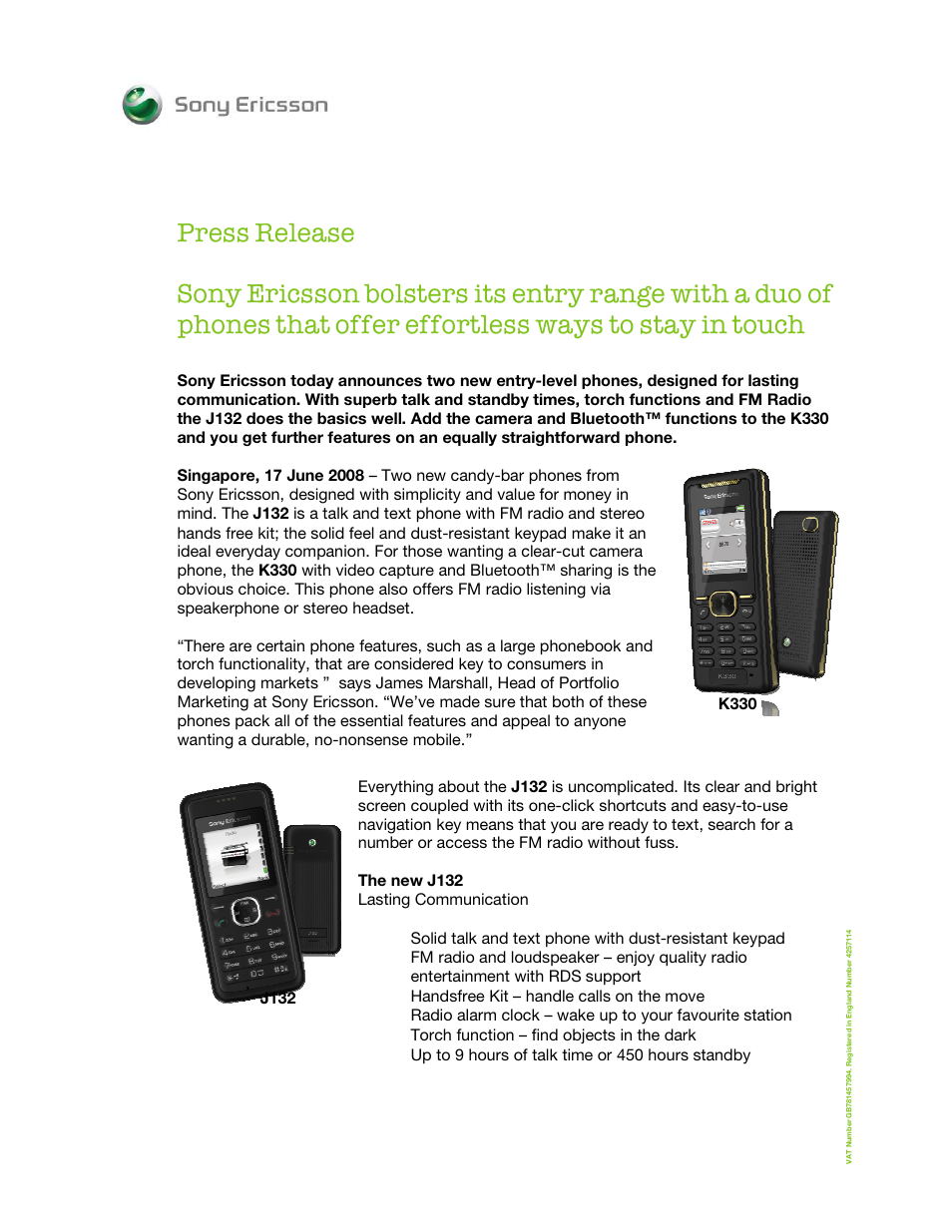 Sony Ericsson J132 User Manual | 4 pages