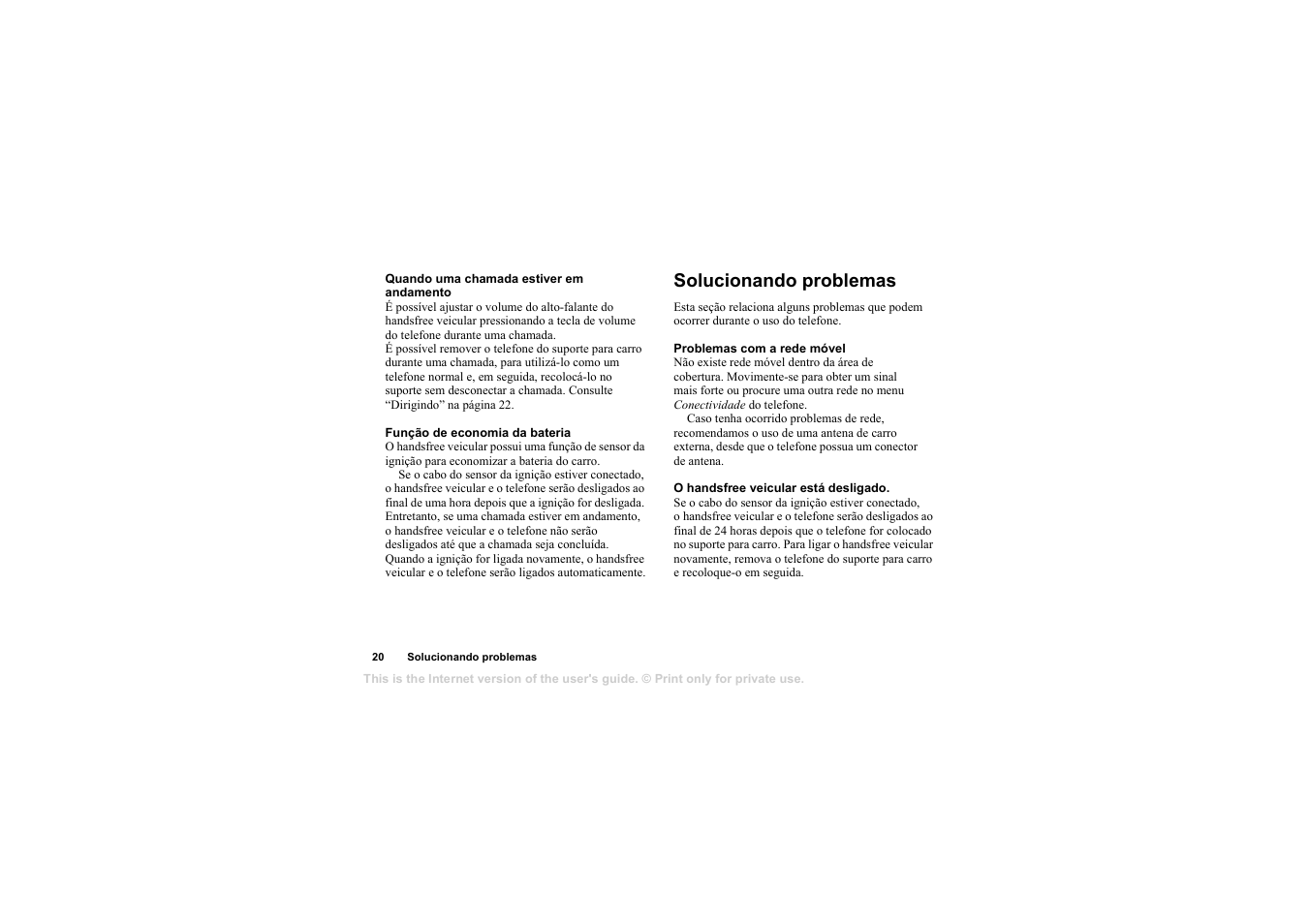 Solucionando problemas, Solucionando problemas 20 | Sony Ericsson HCA-200 User Manual | Page 22 / 124