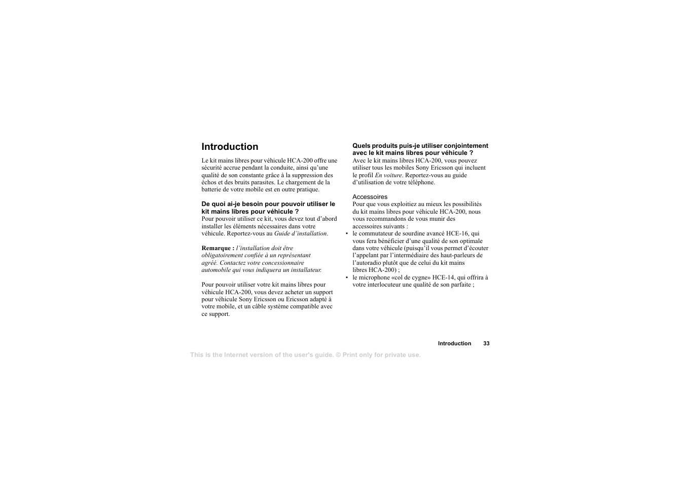 Introduction, Introduction 33 | Sony Ericsson HCA-200 User Manual | Page 35 / 124
