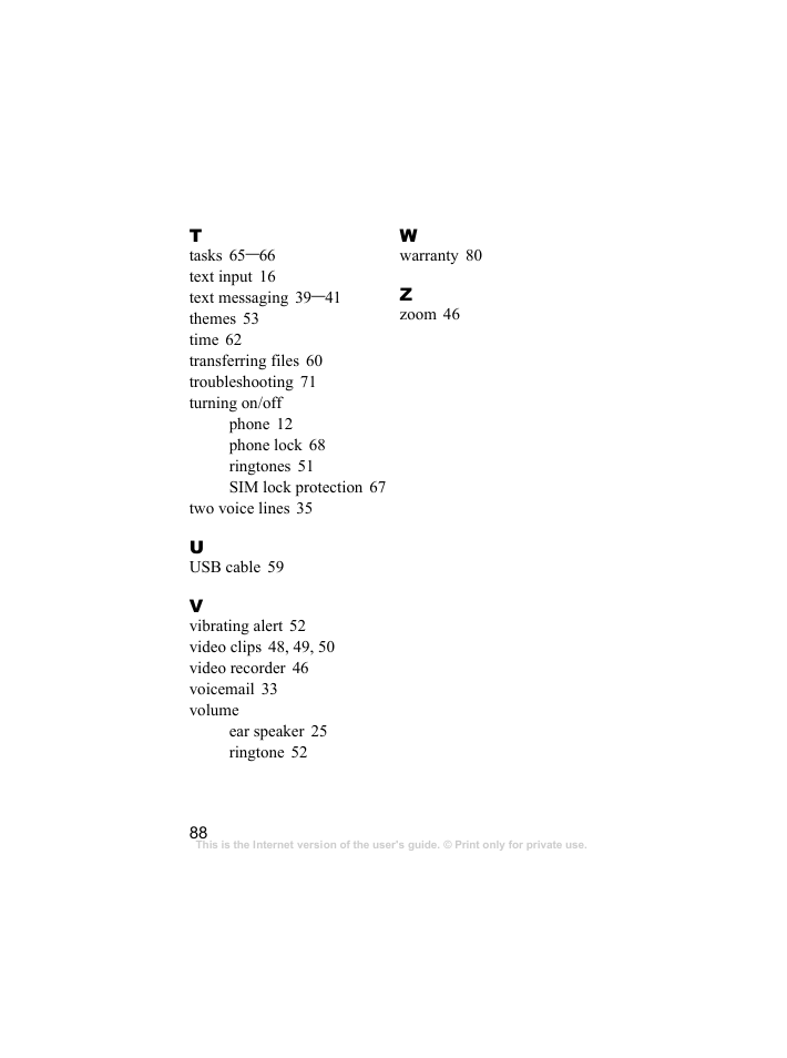 Cont ents, Sony ericsson t618 | Sony Ericsson k310c User Manual | Page 89 / 90