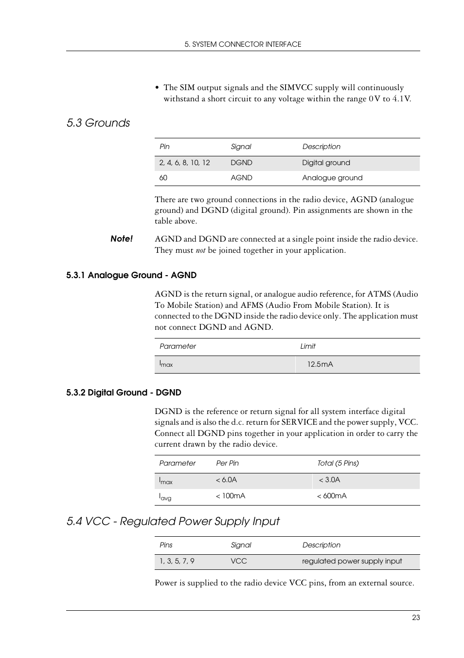 3 grounds, 4 vcc - regulated power supply input, Grounds vcc - regulated power supply input | Sony Ericsson GR47/GR48 User Manual | Page 23 / 84