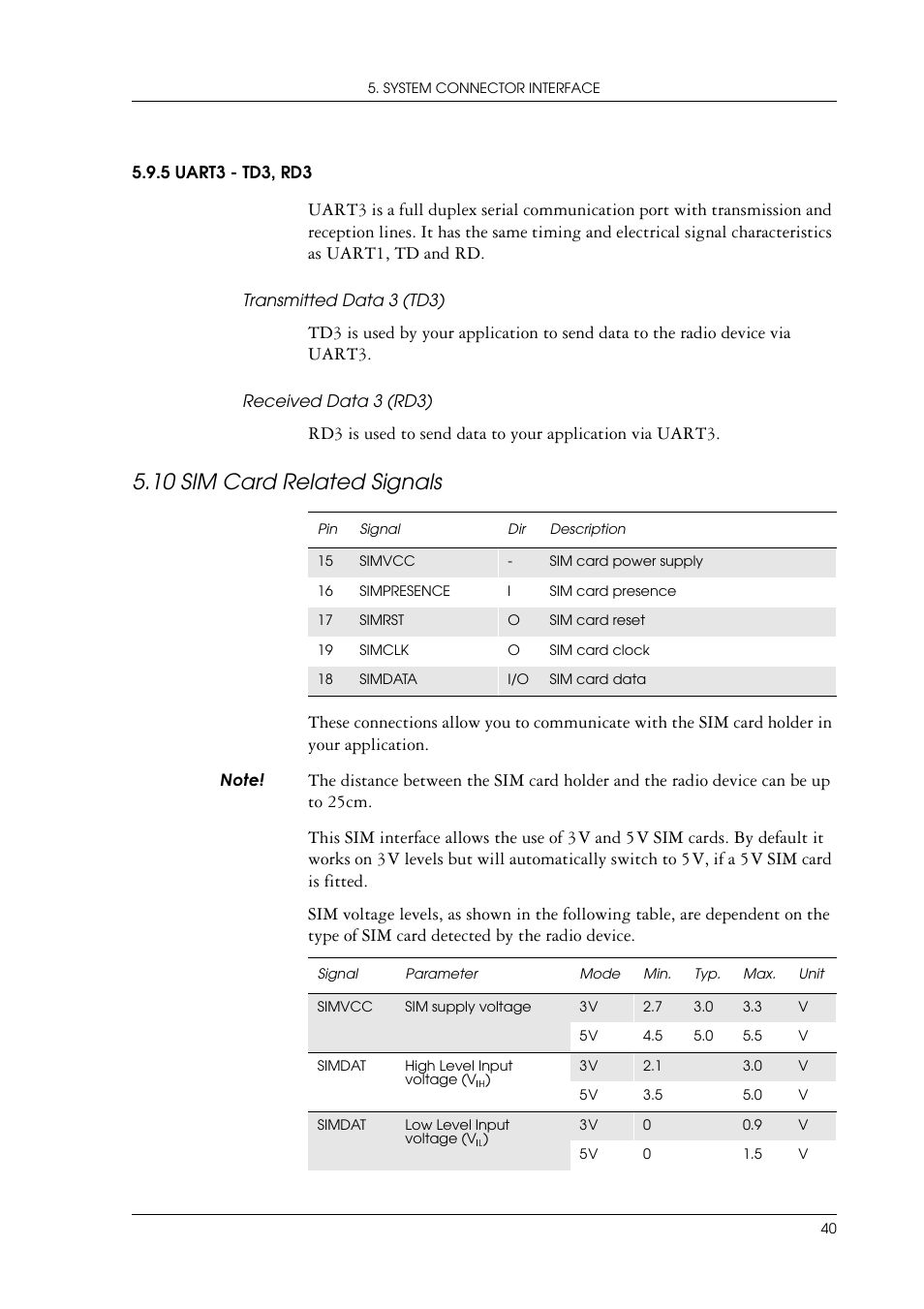 10 sim card related signals, Sim card related signals | Sony Ericsson GR47/GR48 User Manual | Page 40 / 84