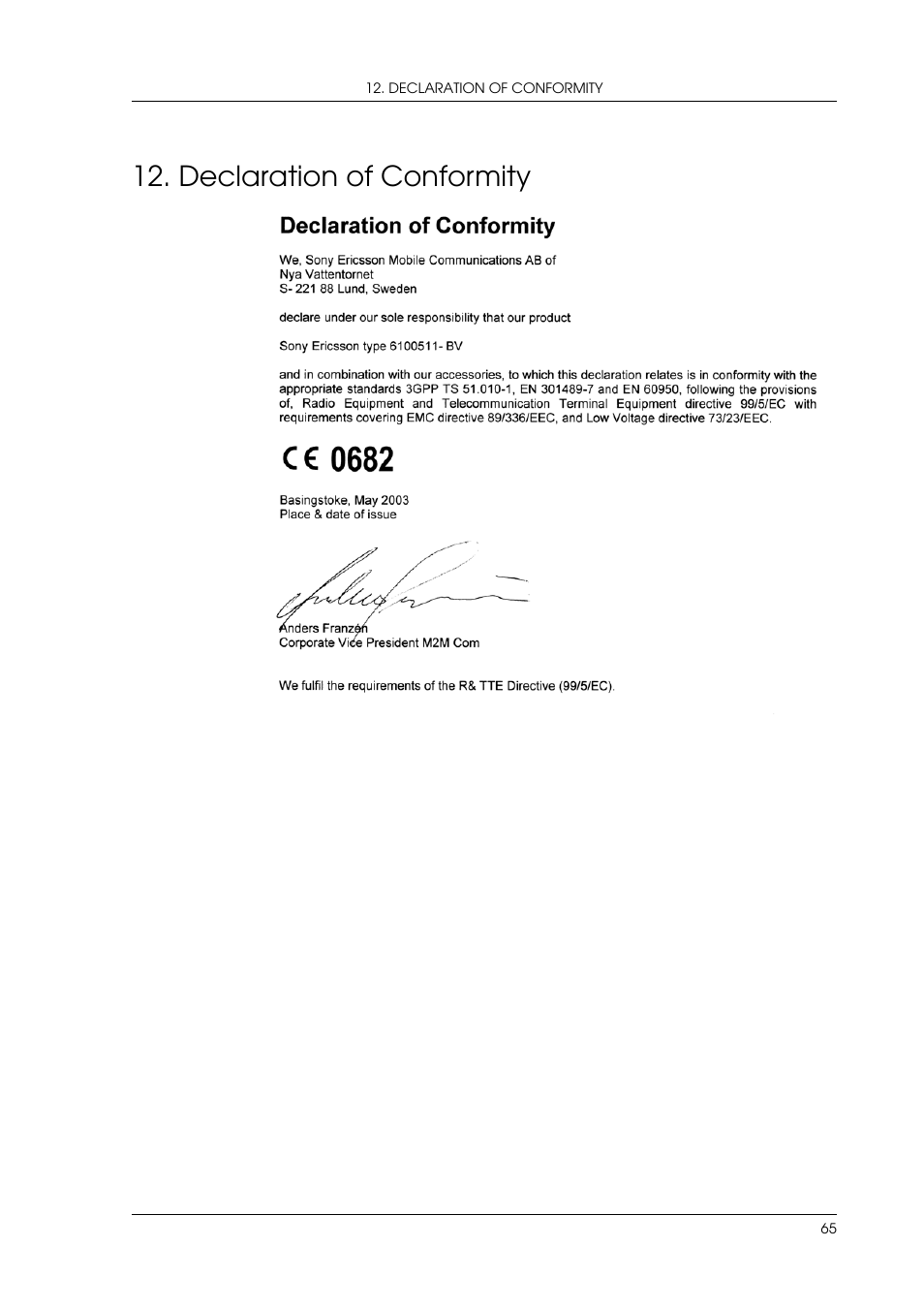 Declaration of conformity | Sony Ericsson GR47/GR48 User Manual | Page 65 / 84