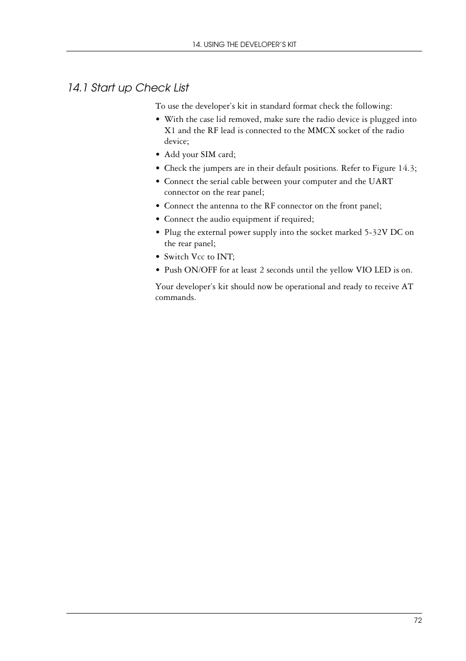 1 start up check list, Start up check list | Sony Ericsson GR47/GR48 User Manual | Page 72 / 84