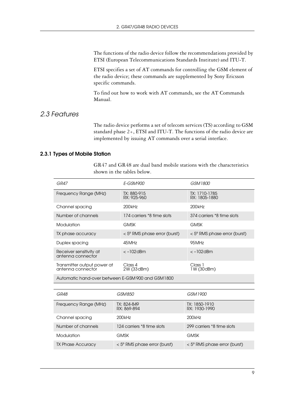 3 features, Features | Sony Ericsson GR47/GR48 User Manual | Page 9 / 84