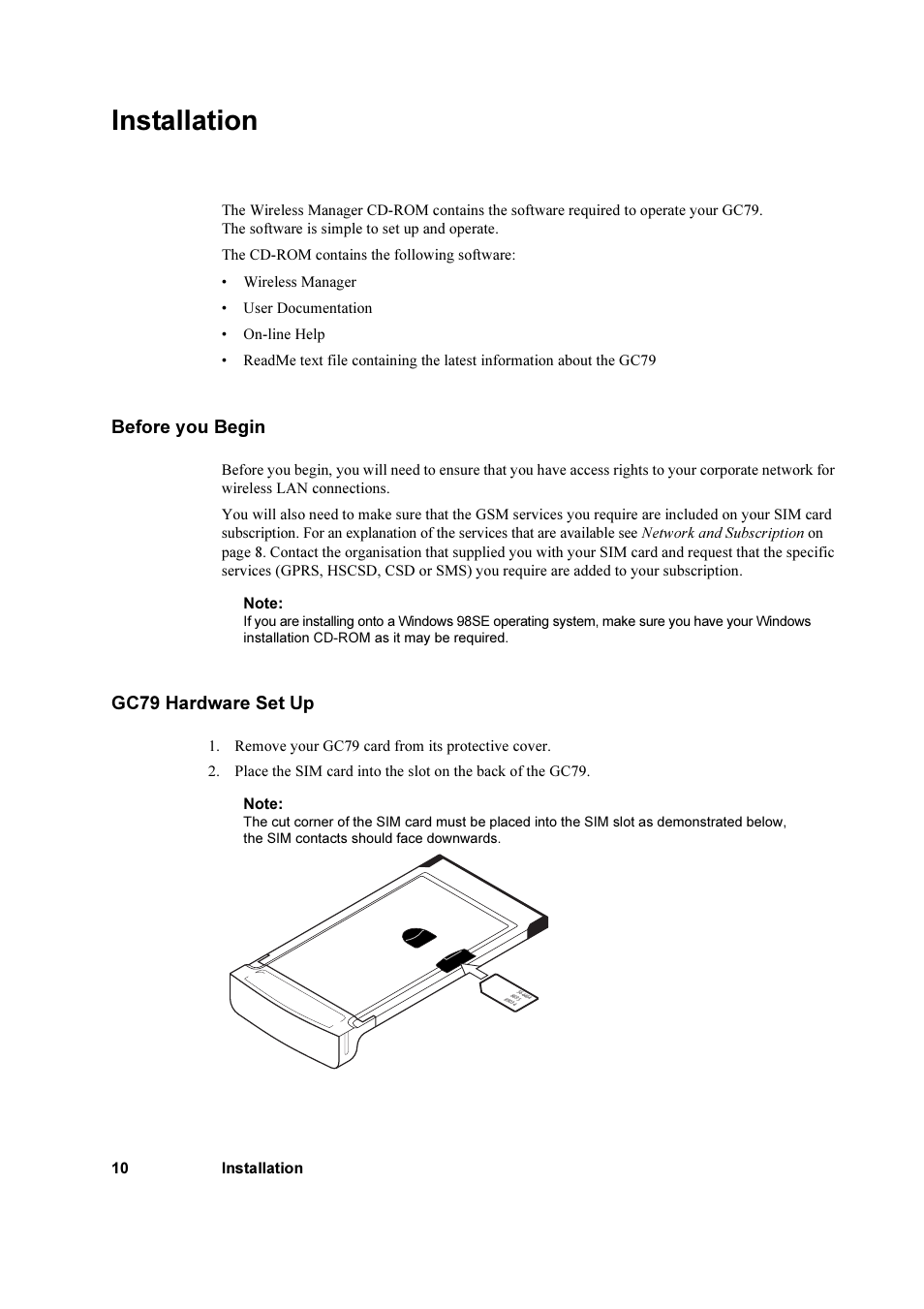 Installation, Before you begin, Gc79 hardware set up | Before you begin gc79 hardware set up | Sony Ericsson GC79 User Manual | Page 10 / 93