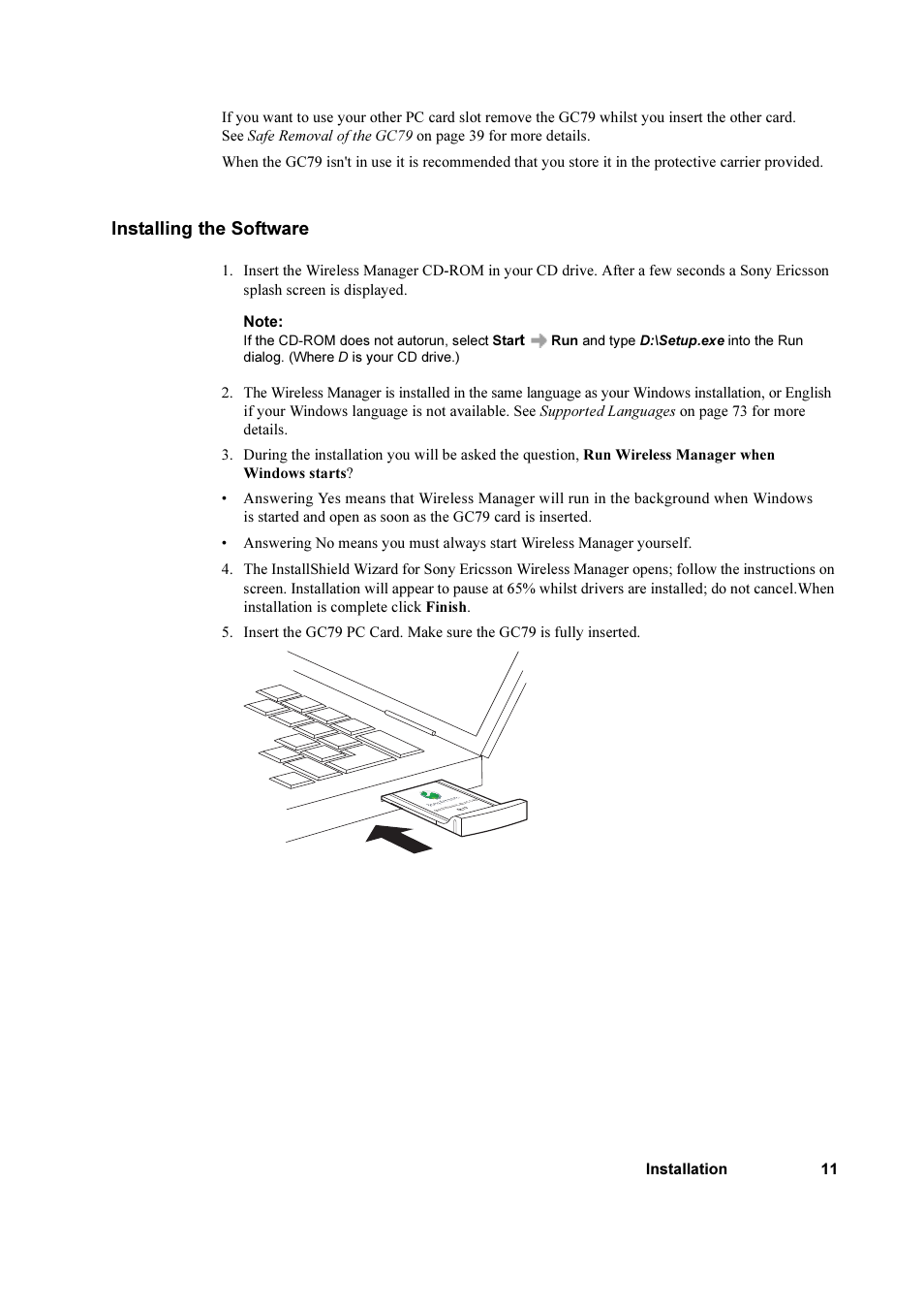 Installing the software | Sony Ericsson GC79 User Manual | Page 11 / 93