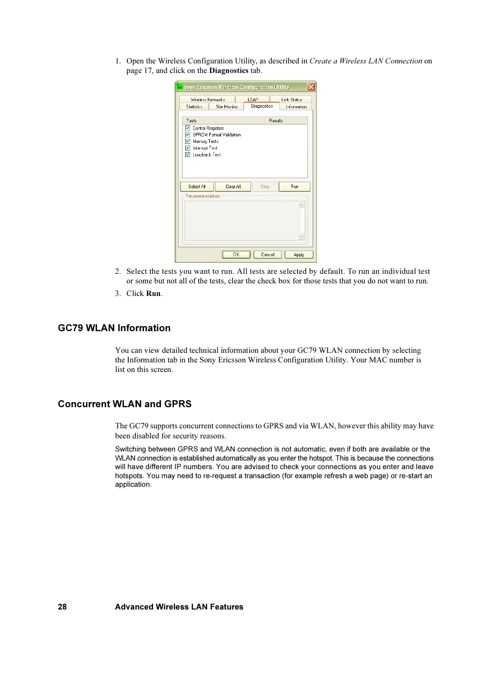Gc79 wlan information, Concurrent wlan and gprs, Gc79 wlan information concurrent wlan and gprs | Sony Ericsson GC79 User Manual | Page 28 / 93