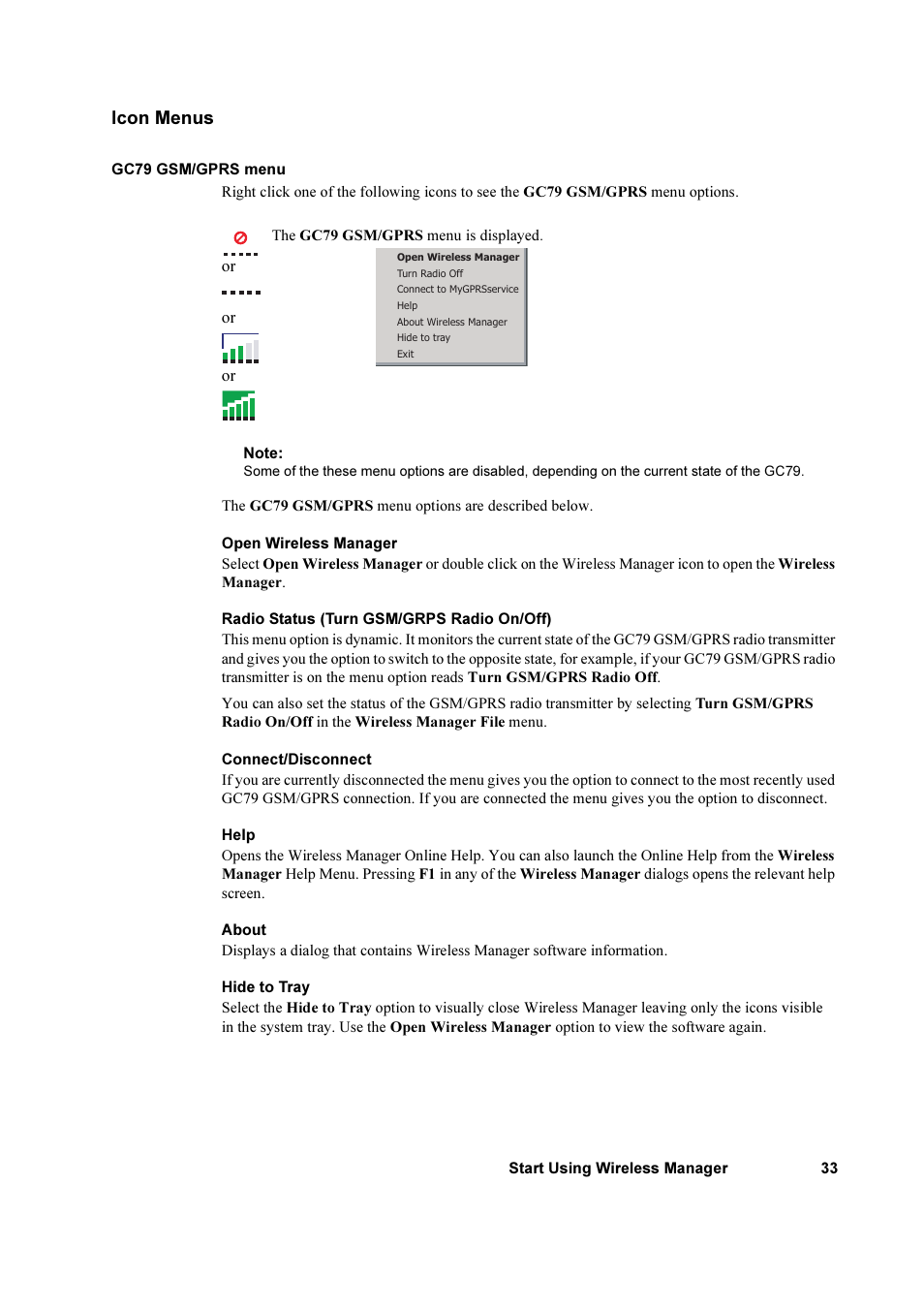 Icon menus | Sony Ericsson GC79 User Manual | Page 33 / 93