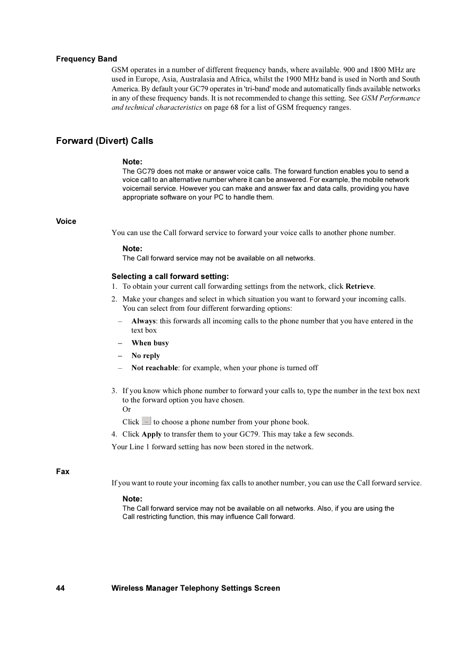 Forward (divert) calls | Sony Ericsson GC79 User Manual | Page 44 / 93